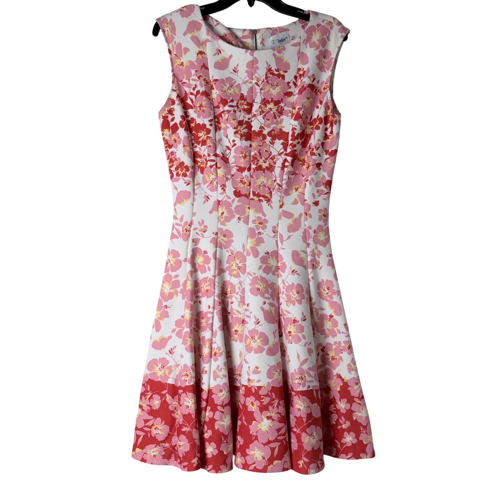 J. Taylor Dress Women Size 10 Pink Floral Sleeveless Scuba Fit & Flare A-Line